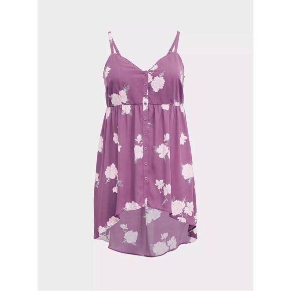402. Torrid Purple Floral Georgette Babydoll button detail tunic size 2 (2x) - Picture 4 of 12